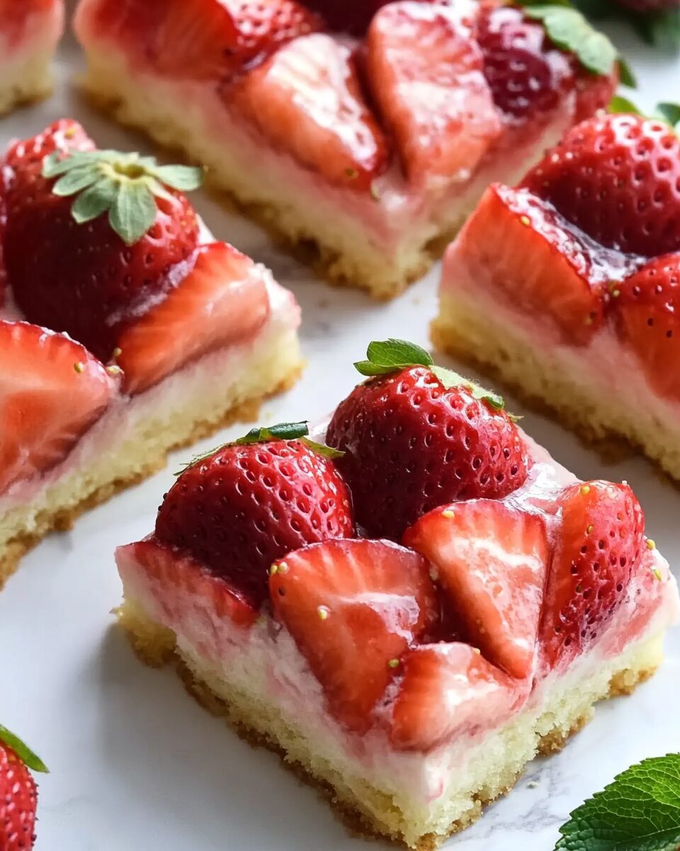 Walnut Crunch Strawberry Shortbread Bars with Cream Cheese